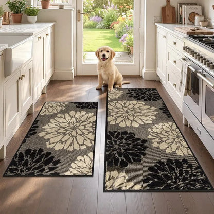 AR009312blackfloralaesthetic2piecekitchenrugrunnersetpetfriendlyfloormatUShomeHEBE RUGS