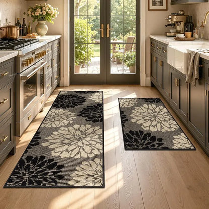 AR009312blackfloralmodern2piecekitchenrunnerrugsetnonskidfloormatforUShouseHEBE RUGS