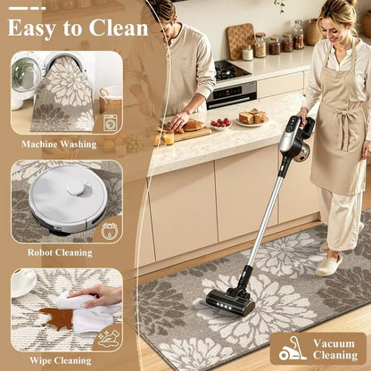 AR009318_brown_floral_machine_washable_easy_clean_vacuum_robot_friendly_kitchen_runner_rug_set_HEBE RUGS