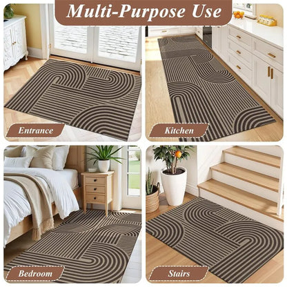 AR009348brown2x3smallarearugforindoorentrywaykitchenbedroomstairsmidcenturydecormatHEBE RUGS