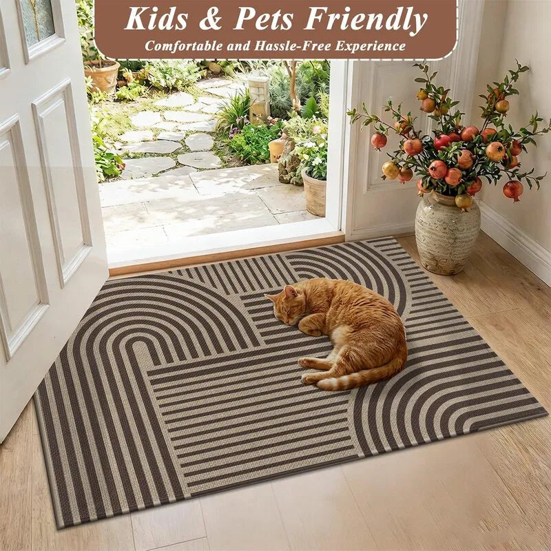 AR009348brownpetfriendlydoormat2x3midcenturymodernindoorfrontdoorrugforcatsdogsUShomeHEBE RUGS