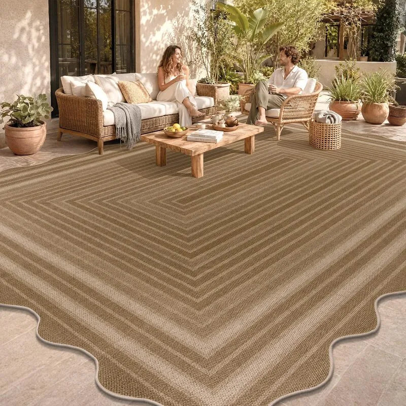 AR009688beige5x8outdoorrugscallopedborderpatioarearugindooroutdoorcarpetUShomeheberug