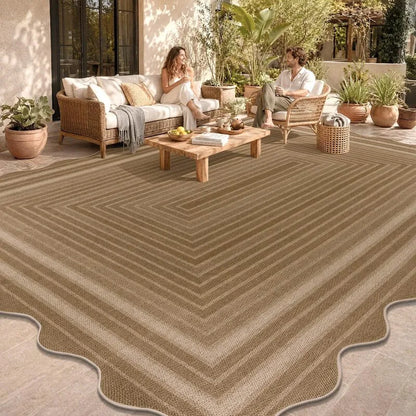 AR009688beige5x8outdoorrugscallopedborderpatioarearugindooroutdoorcarpetUShomeheberug