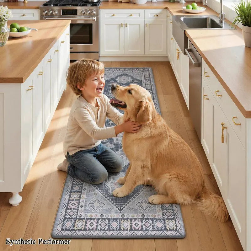 Vintage Boho Cushioned Anti-Fatigue Kitchen Runner Mat