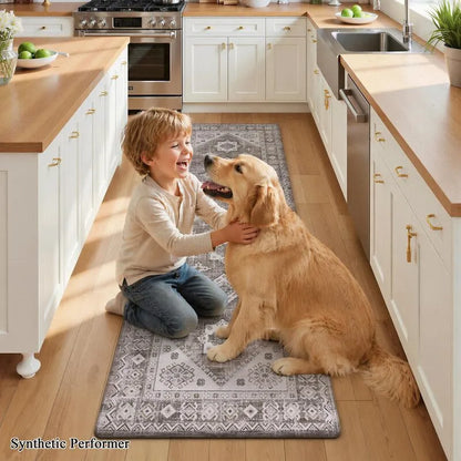 AR009894browncomfortabledistressedfloorrunnerrugpetfriendlydogfriendlyforUSlivingspaceHEBE RUGS