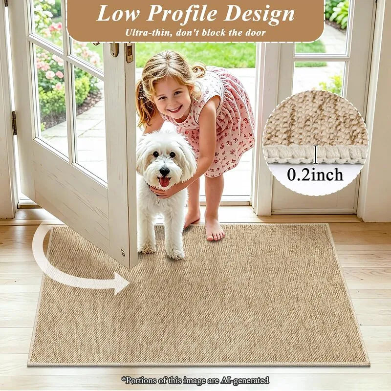 AR009937beigelowprofiledoormat2x3thin0.2inchindoorfrontdoorrugnonblockingentrymatHEBE RUGS