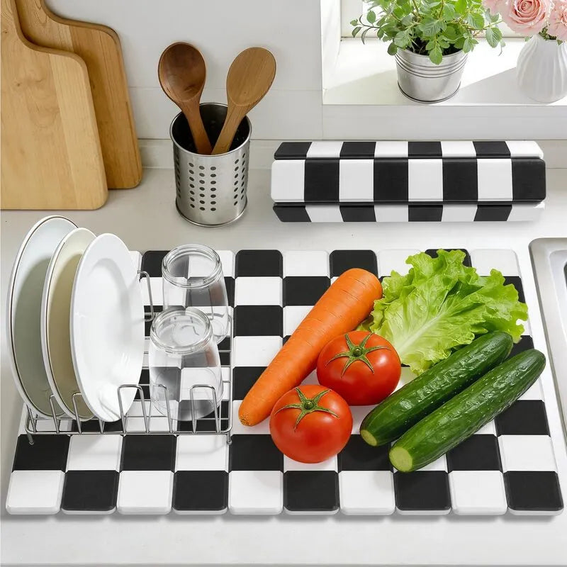 Foldable Checkered Diatomaceous Earth Stone Dish Drying Mat