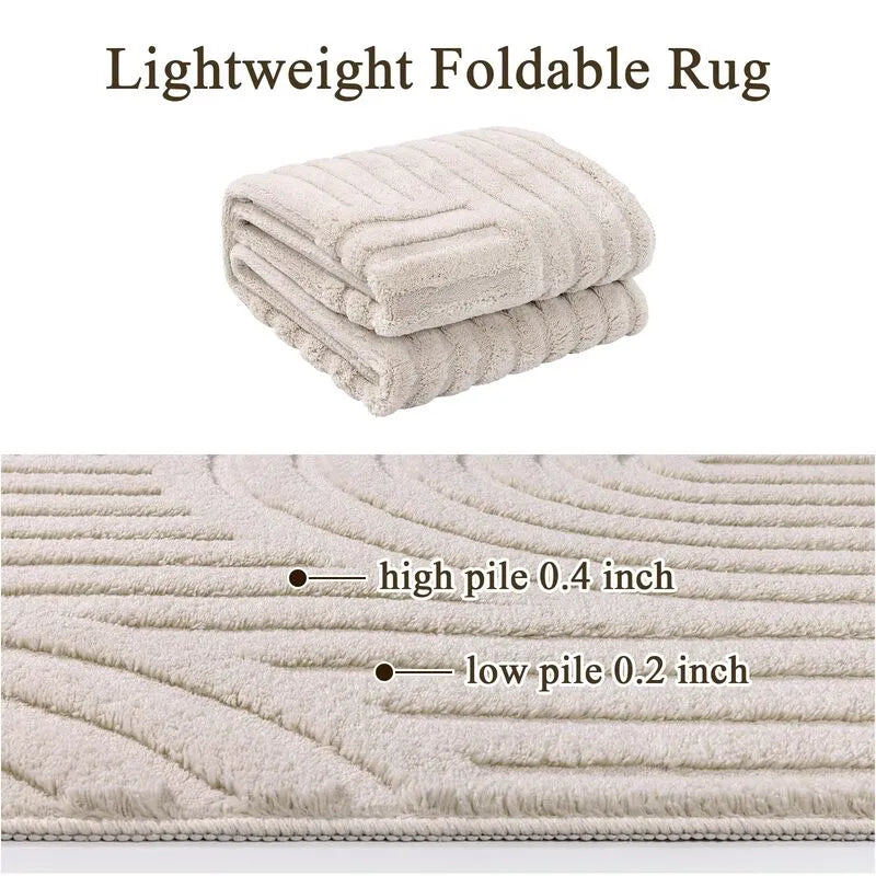 AR010117beigelightweightfoldable8ftroundrugoptimalthicknesslowpilefloorcarpetheberug