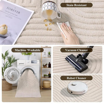 AR010117beigemachinewashablestainresistant8ftroundrugvacuumrobotfriendlyeasycleanheberug