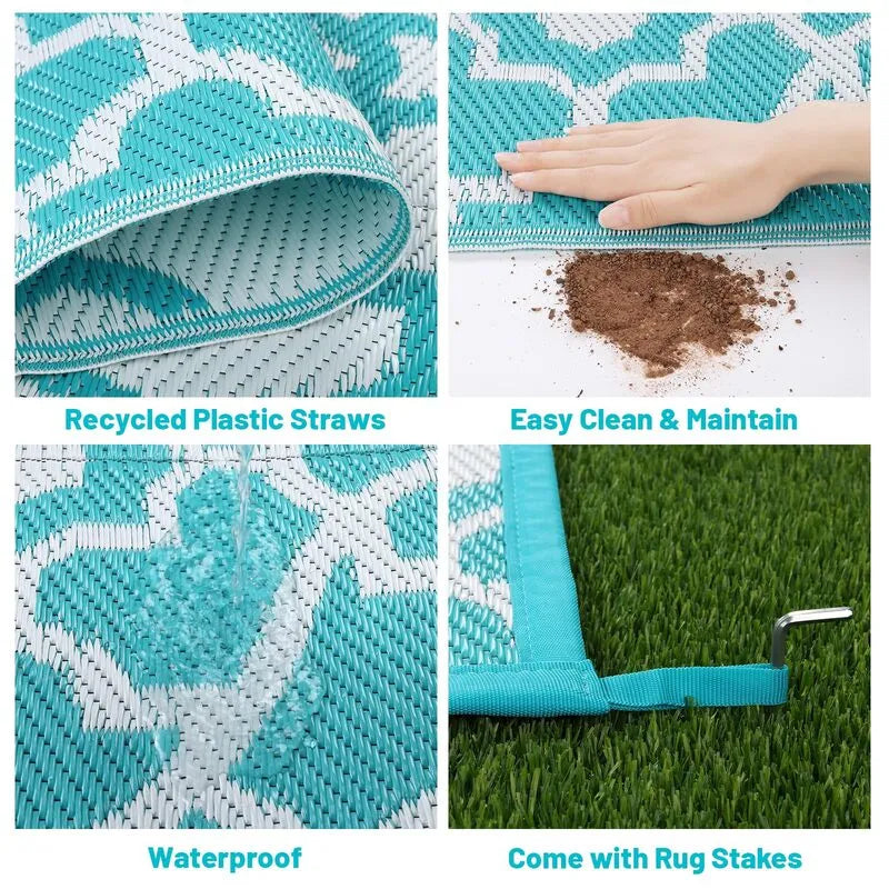 AYSDDDLHLLS03blue9x12plasticstrawrugrecycledmaterialwaterproofwithrugstakesheberug