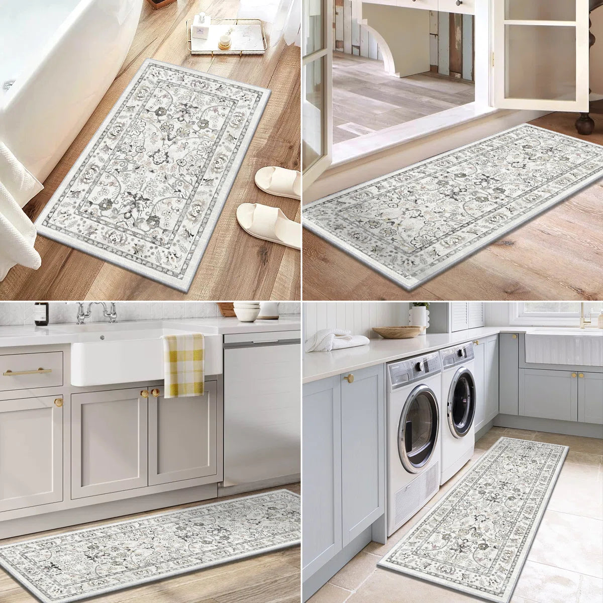 Kitchen Rugs Sets 3 Piece with Runner, Washable Non Slip Soft Boho Kitchen Mats, Low Pile Stain Resistant Carpet for Hallway, Laundry Room, Entryway