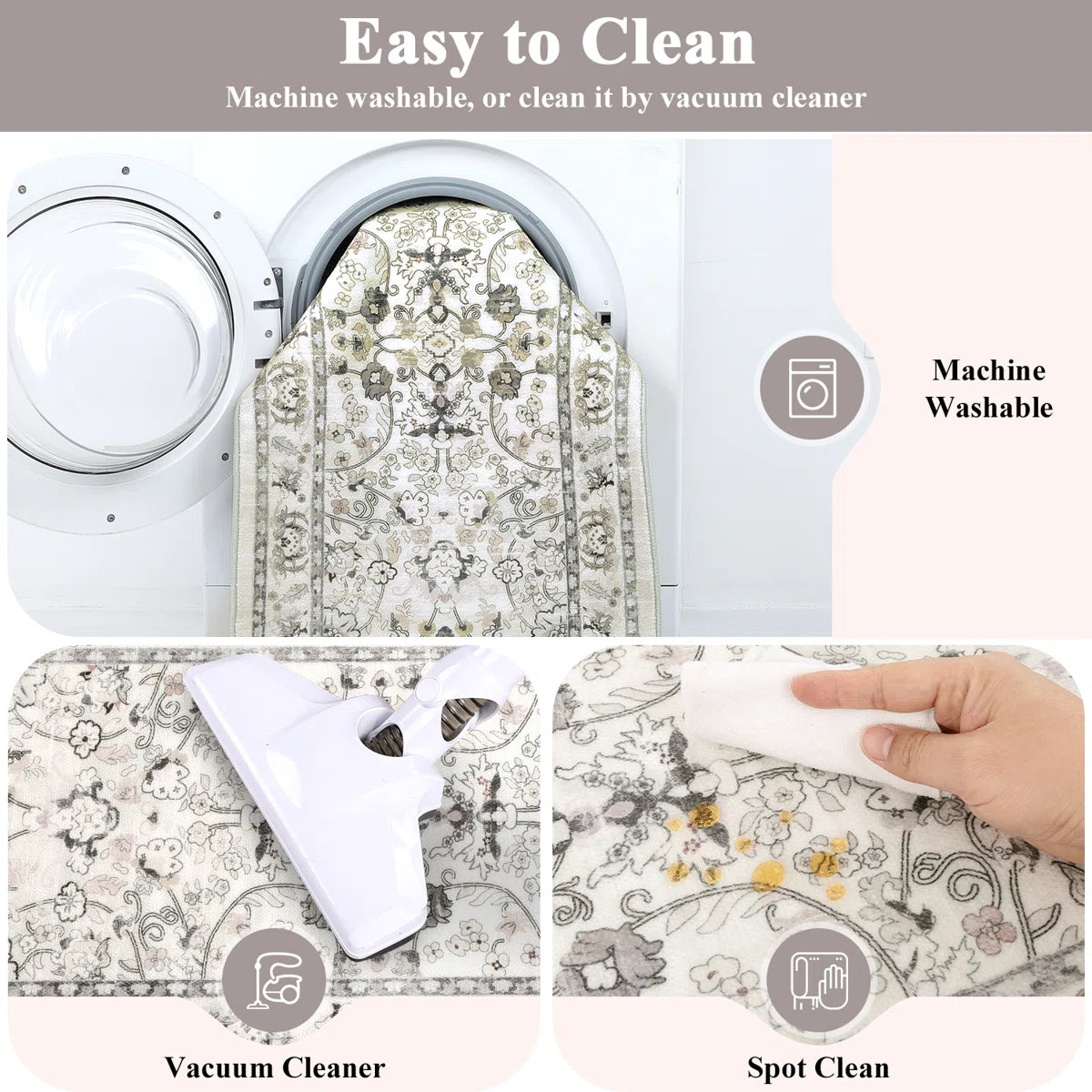 Kitchen Rugs Sets 3 Piece with Runner, Washable Non Slip Soft Boho Kitchen Mats, Low Pile Stain Resistant Carpet for Hallway, Laundry Room, Entryway
