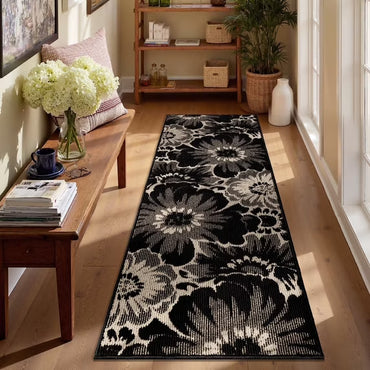 HEBE Runner Rug for Hallway,Non-slip Machine Washable Runners Flower Floor Mats Low Pile Carpet Rug Runner with Rubber Backing