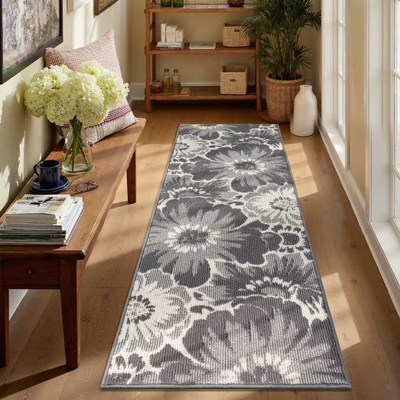 HEBE Runner Rug for Hallway,Non-slip Machine Washable Runners Flower Floor Mats Low Pile Carpet Rug Runner with Rubber Backing