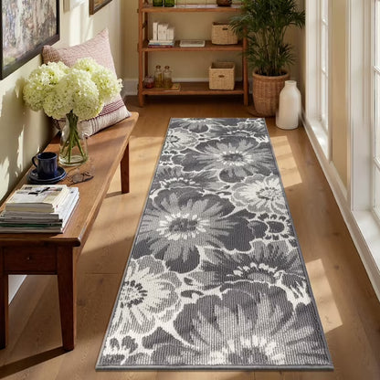 HEBE Runner Rug for Hallway,Non-slip Machine Washable Runners Flower Floor Mats Low Pile Carpet Rug Runner with Rubber Backing