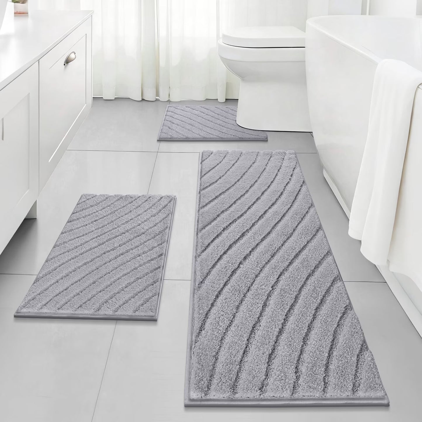 HEBE Microfiber Bathroom Rugs Sets 3 Piece,Super Absorbent Non Slip Bath Mats Rugs for Bathroom