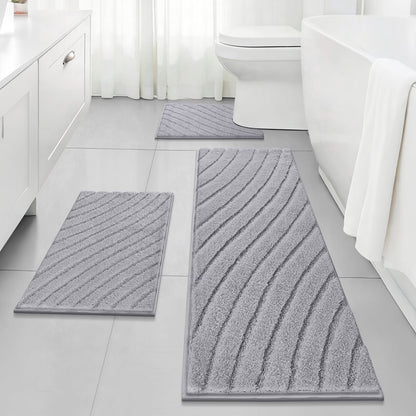HEBE Microfiber Bathroom Rugs Sets 3 Piece,Super Absorbent Non Slip Bath Mats Rugs for Bathroom