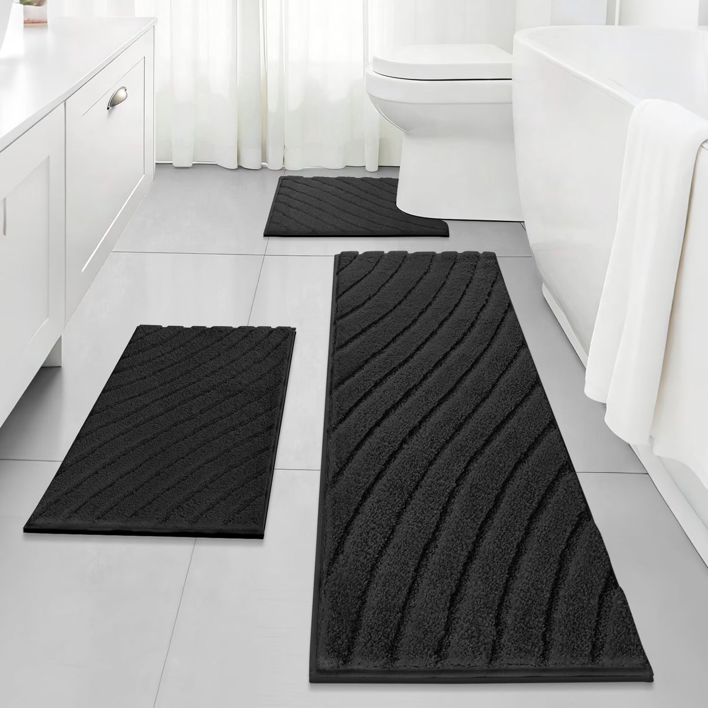HEBE Microfiber Bathroom Rugs Sets 3 Piece,Super Absorbent Non Slip Bath Mats Rugs for Bathroom
