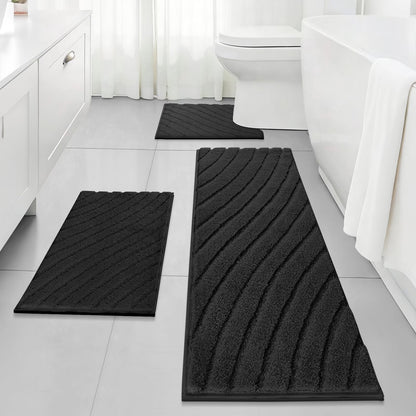 HEBE Microfiber Bathroom Rugs Sets 3 Piece,Super Absorbent Non Slip Bath Mats Rugs for Bathroom