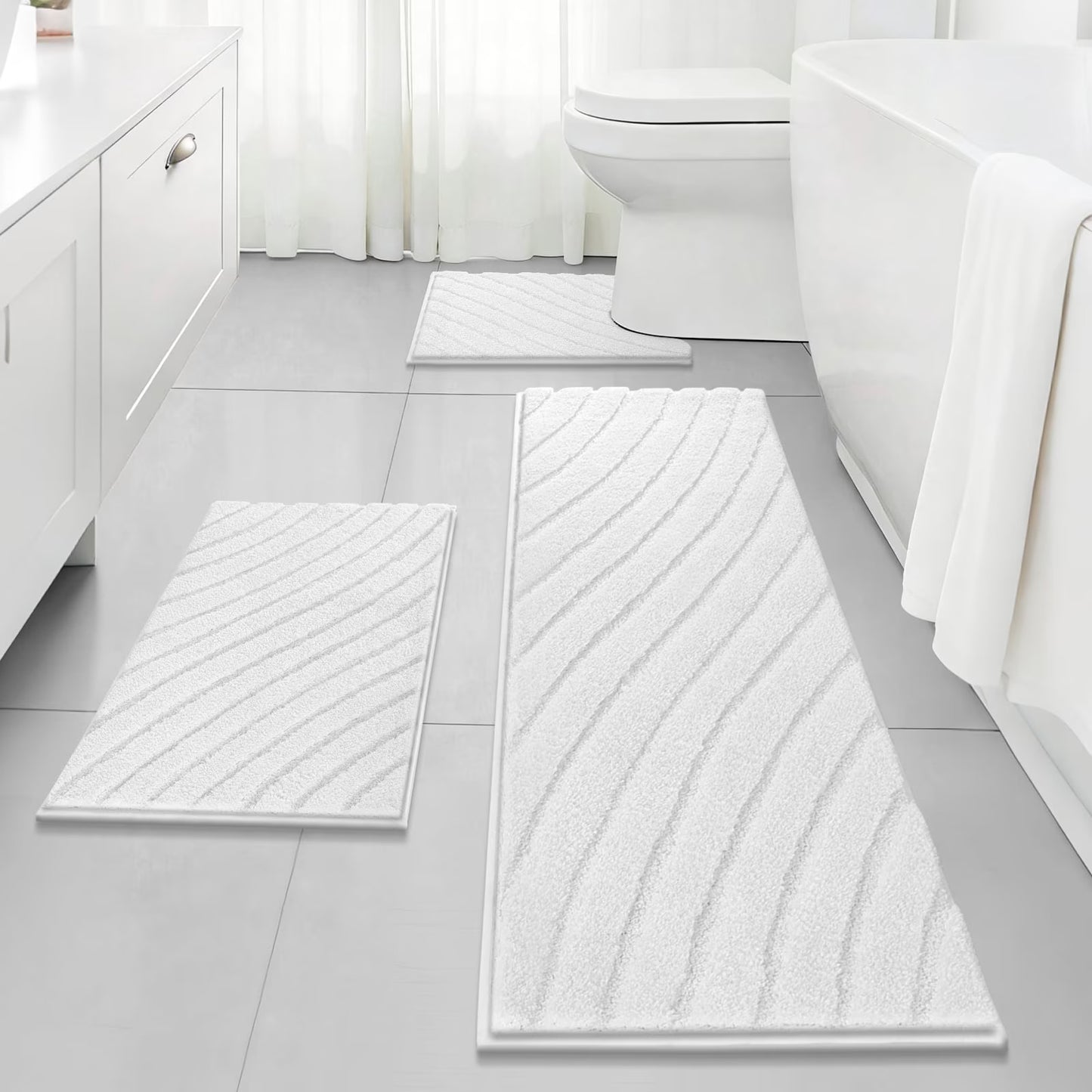 HEBE Microfiber Bathroom Rugs Sets 3 Piece,Super Absorbent Non Slip Bath Mats Rugs for Bathroom
