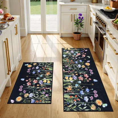HEBE Floral Non-Slip Kitchen Rugs Set of 2,Washable Kitchen Mat Farmhouse Kitchen Floor Mats Runner for Home Sink Entrance Laundry Hallway,20"x32"+20"x47"