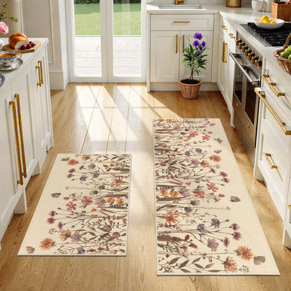 HEBE Floral Non-Slip Kitchen Rugs Set of 2,Washable Kitchen Mat Farmhouse Kitchen Floor Mats Runner for Home Sink Entrance Laundry Hallway,20"x32"+20"x47"