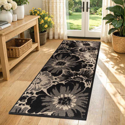HEBE Runner Rug for Hallway,Non-slip Machine Washable Runners Flower Floor Mats Low Pile Carpet Rug Runner with Rubber Backing
