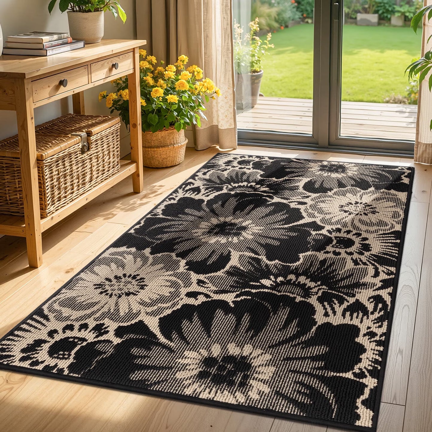 HEBE Runner Rug for Hallway,Non-slip Machine Washable Runners Flower Floor Mats Low Pile Carpet Rug Runner with Rubber Backing