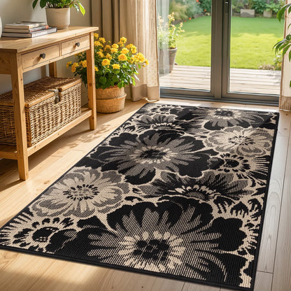 HEBE Runner Rug for Hallway,Non-slip Machine Washable Runners Flower Floor Mats Low Pile Carpet Rug Runner with Rubber Backing