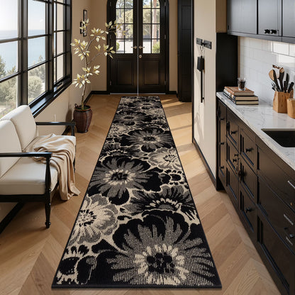 HEBE Runner Rug for Hallway,Non-slip Machine Washable Runners Flower Floor Mats Low Pile Carpet Rug Runner with Rubber Backing