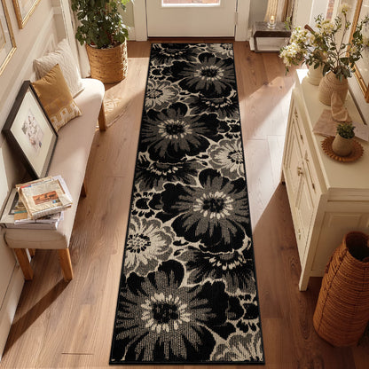 HEBE Runner Rug for Hallway,Non-slip Machine Washable Runners Flower Floor Mats Low Pile Carpet Rug Runner with Rubber Backing