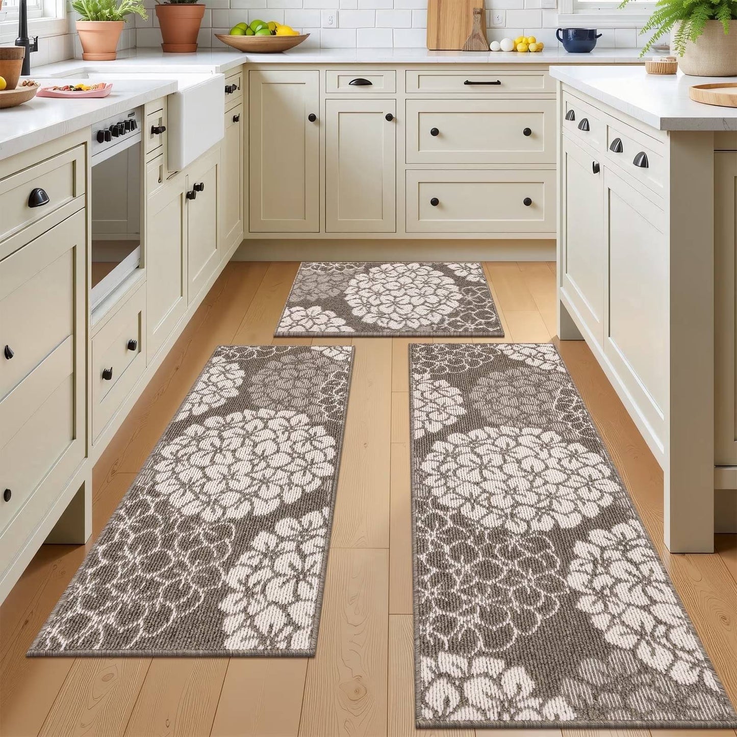 Kitchen Rugs and Mats Set of 3 Non Skid Washable Absorbent Laundry Floor Mat
