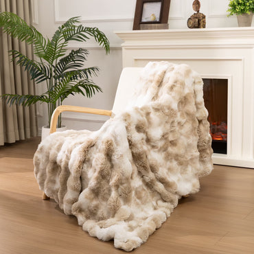 HEBE Faux Fur Throw Blanket for Couch, Cozy Soft Plush Thick Fuzzy Comfy Bubble Blanket and Fuzzy Plush Rabbit Fur Blanket for Sofa Bedroom Living Room