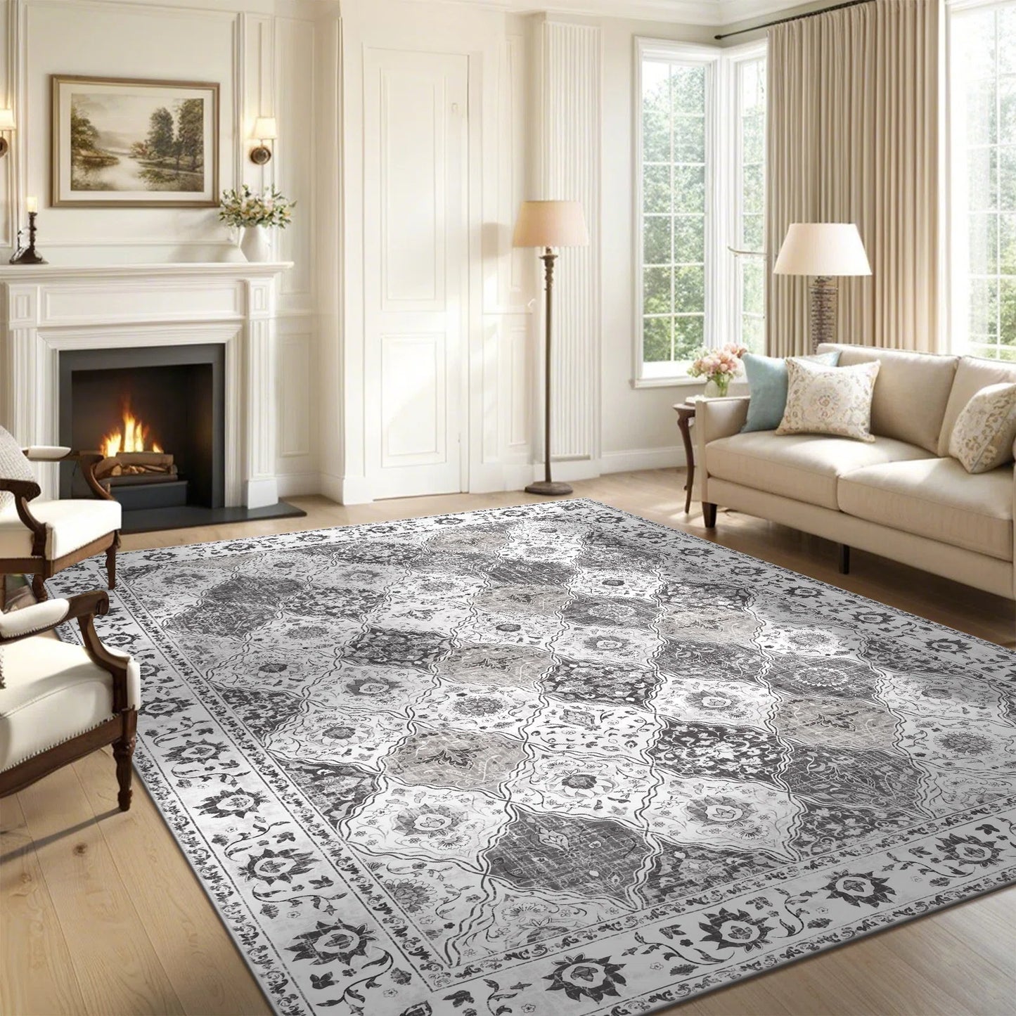 HEBE Area Rug Machine Washable Low Pile Soft Floor Carpet Non Slip Non Shedding Accent Rug for Living Room Bedroom Entryway Dining Room Office ﻿