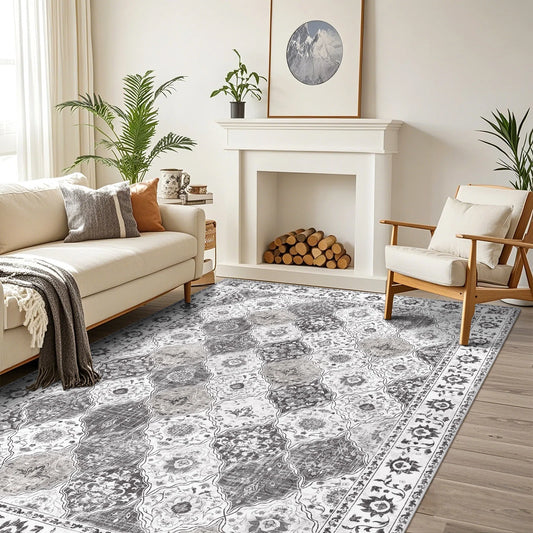 HEBE Area Rug Machine Washable Low Pile Soft Floor Carpet Non Slip Non Shedding Accent Rug for Living Room Bedroom Entryway Dining Room Office ﻿