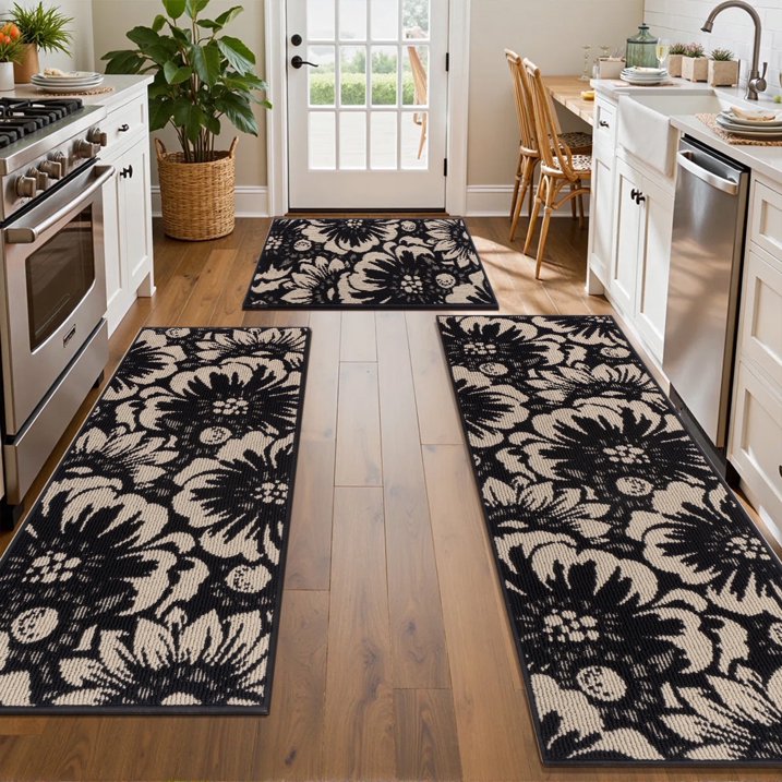 HEBE Kitchen Rug Set 3 Piece, Non Slip Machine Washable Mats for Home Floor and Living Room