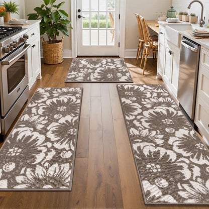 HEBE Kitchen Rug Set 3 Piece, Non Slip Machine Washable Mats for Home Floor and Living Room