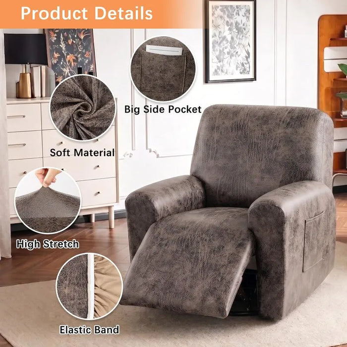 Waterproof Stretch Faux Suede Recliner Chair Cover 4 Piece