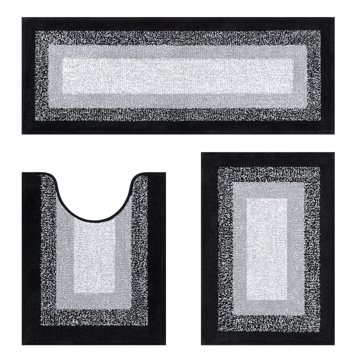 HEBE Microfiber Bathroom Rugs Sets 3 Piece, Non Slip Bath Rugs for Bathroom, Absorbent Plush Shaggy Bath Mat with U-Shaped Contour Toilet Mat Machine Washable