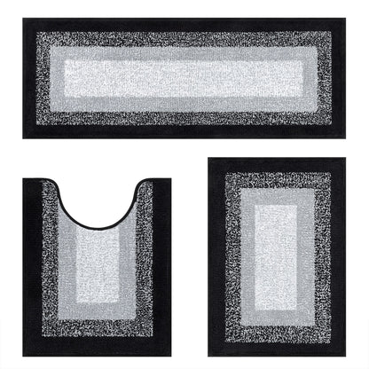 HEBE Microfiber Bathroom Rugs Sets 3 Piece, Non Slip Bath Rugs for Bathroom, Absorbent Plush Shaggy Bath Mat with U-Shaped Contour Toilet Mat Machine Washable
