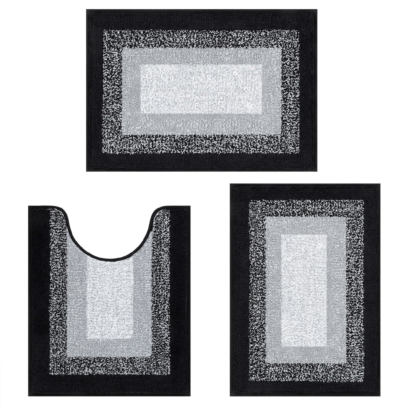 HEBE Microfiber Bathroom Rugs Sets 3 Piece, Non Slip Bath Rugs for Bathroom, Absorbent Plush Shaggy Bath Mat with U-Shaped Contour Toilet Mat Machine Washable