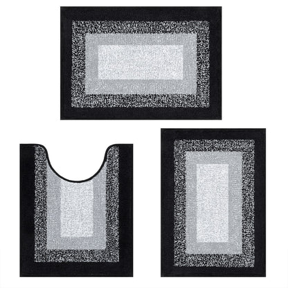 HEBE Microfiber Bathroom Rugs Sets 3 Piece, Non Slip Bath Rugs for Bathroom, Absorbent Plush Shaggy Bath Mat with U-Shaped Contour Toilet Mat Machine Washable