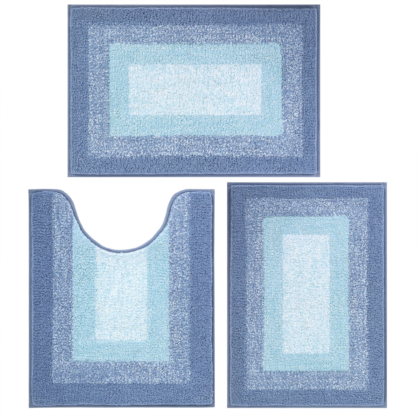 HEBE Microfiber Bathroom Rugs Sets 3 Piece, Non Slip Bath Rugs for Bathroom, Absorbent Plush Shaggy Bath Mat with U-Shaped Contour Toilet Mat Machine Washable