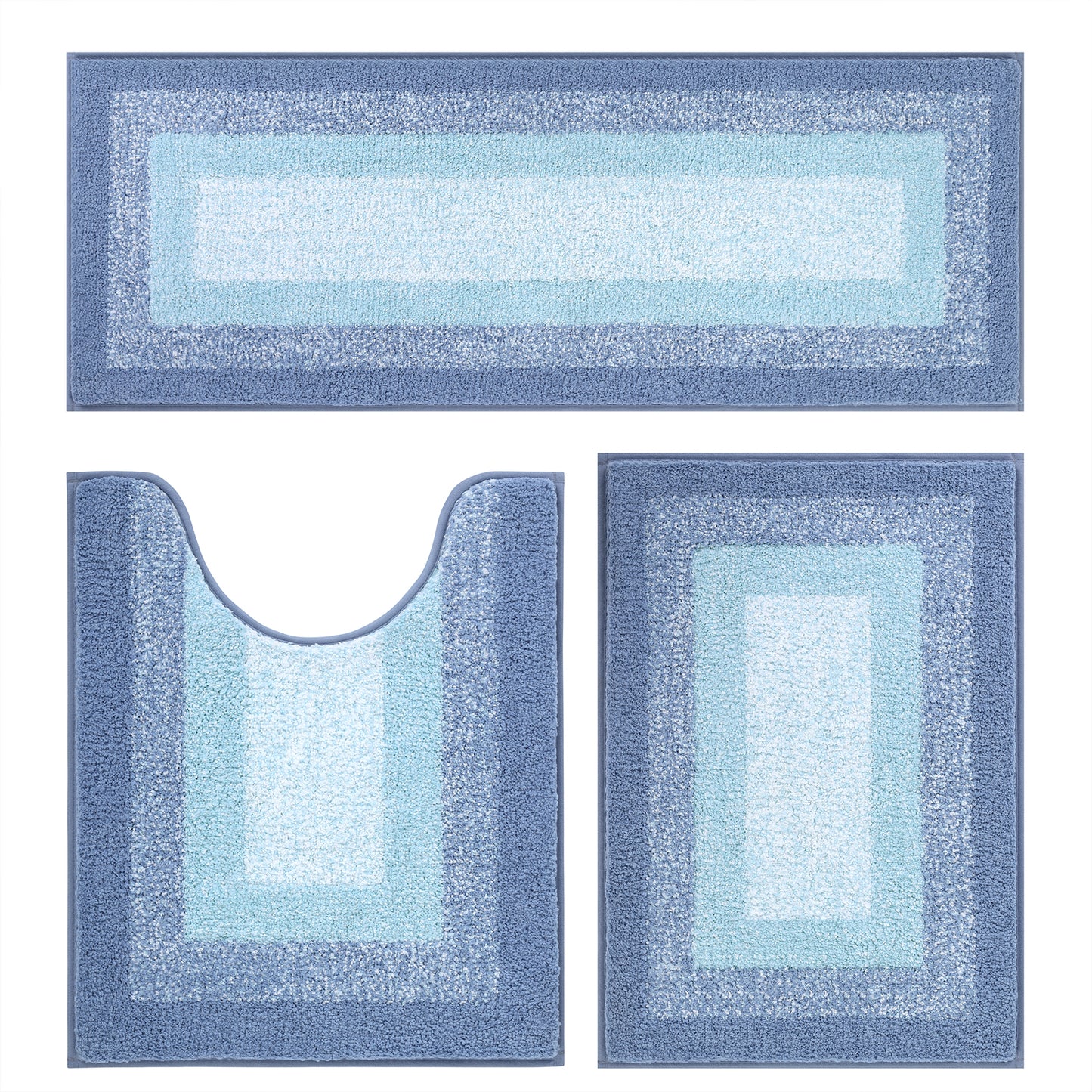 HEBE Microfiber Bathroom Rugs Sets 3 Piece, Non Slip Bath Rugs for Bathroom, Absorbent Plush Shaggy Bath Mat with U-Shaped Contour Toilet Mat Machine Washable