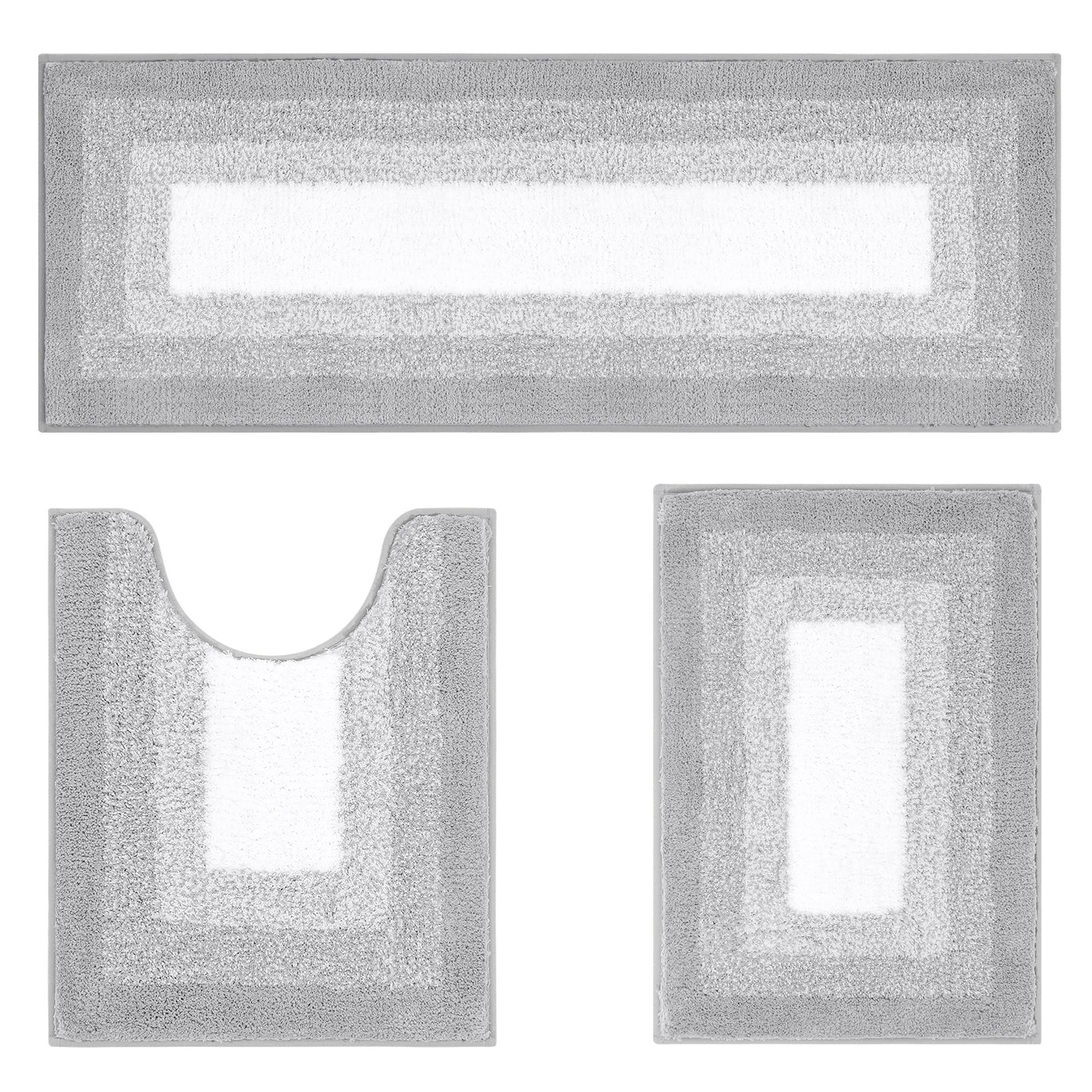 HEBE Microfiber Bathroom Rugs Sets 3 Piece, Non Slip Bath Rugs for Bathroom, Absorbent Plush Shaggy Bath Mat with U-Shaped Contour Toilet Mat Machine Washable