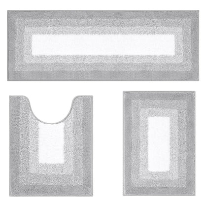 HEBE Microfiber Bathroom Rugs Sets 3 Piece, Non Slip Bath Rugs for Bathroom, Absorbent Plush Shaggy Bath Mat with U-Shaped Contour Toilet Mat Machine Washable