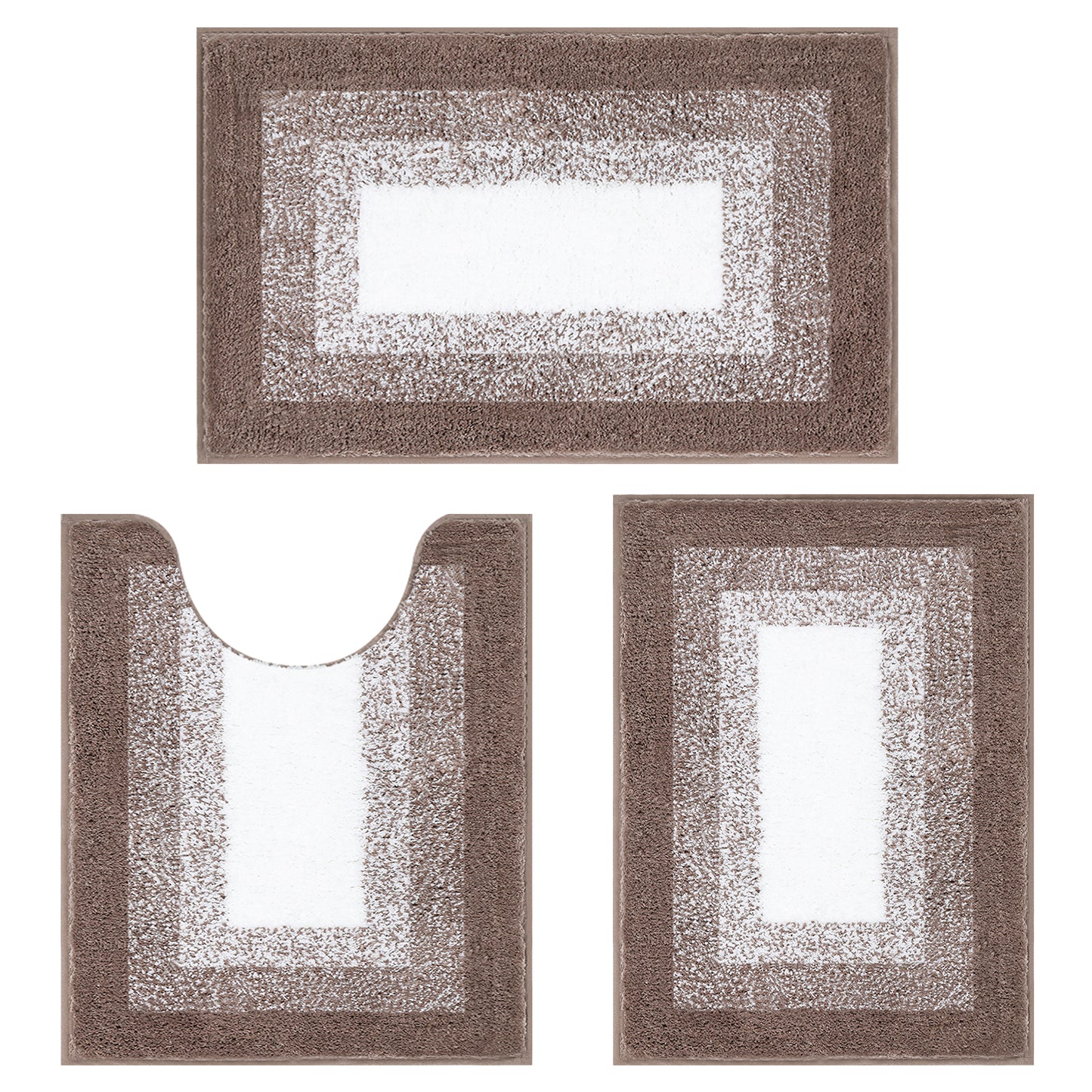 HEBE Microfiber Bathroom Rugs Sets 3 Piece, Non Slip Bath Rugs for Bathroom, Absorbent Plush Shaggy Bath Mat with U-Shaped Contour Toilet Mat Machine Washable