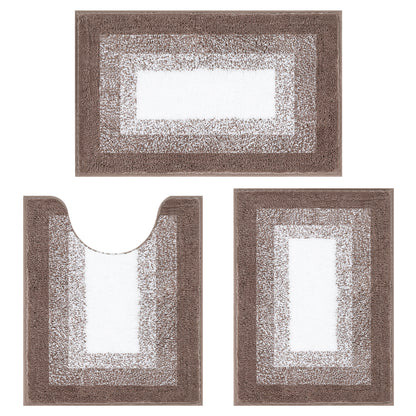 HEBE Microfiber Bathroom Rugs Sets 3 Piece, Non Slip Bath Rugs for Bathroom, Absorbent Plush Shaggy Bath Mat with U-Shaped Contour Toilet Mat Machine Washable