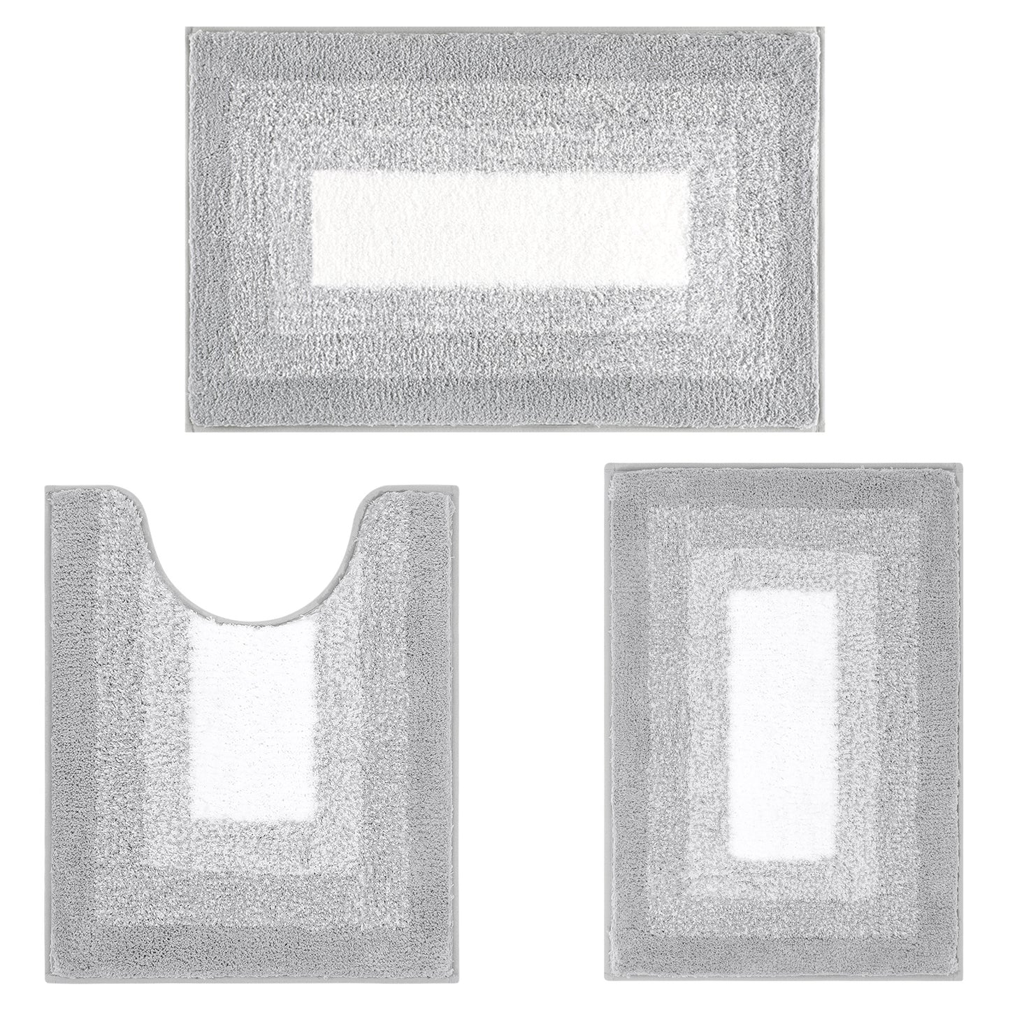 HEBE Microfiber Bathroom Rugs Sets 3 Piece, Non Slip Bath Rugs for Bathroom, Absorbent Plush Shaggy Bath Mat with U-Shaped Contour Toilet Mat Machine Washable