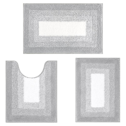 HEBE Microfiber Bathroom Rugs Sets 3 Piece, Non Slip Bath Rugs for Bathroom, Absorbent Plush Shaggy Bath Mat with U-Shaped Contour Toilet Mat Machine Washable
